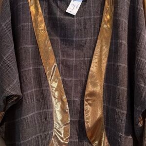 RODEBJER Plaid Kimono style cardigan with Gold Trim